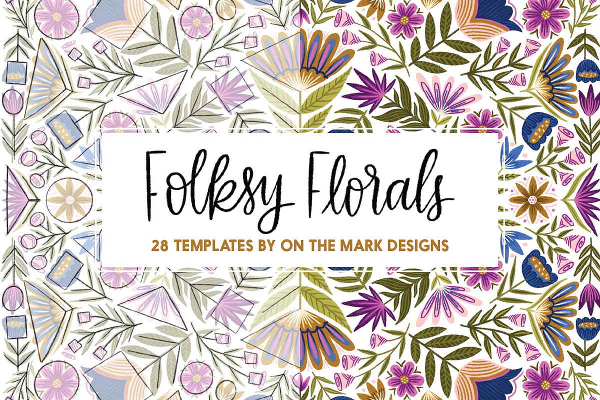 Folksy Florals Drawing Templates in Illustrations - product preview 8