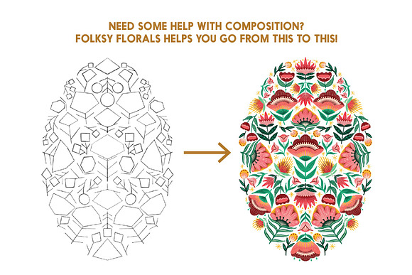 Folksy Florals Drawing Templates in Illustrations - product preview 1