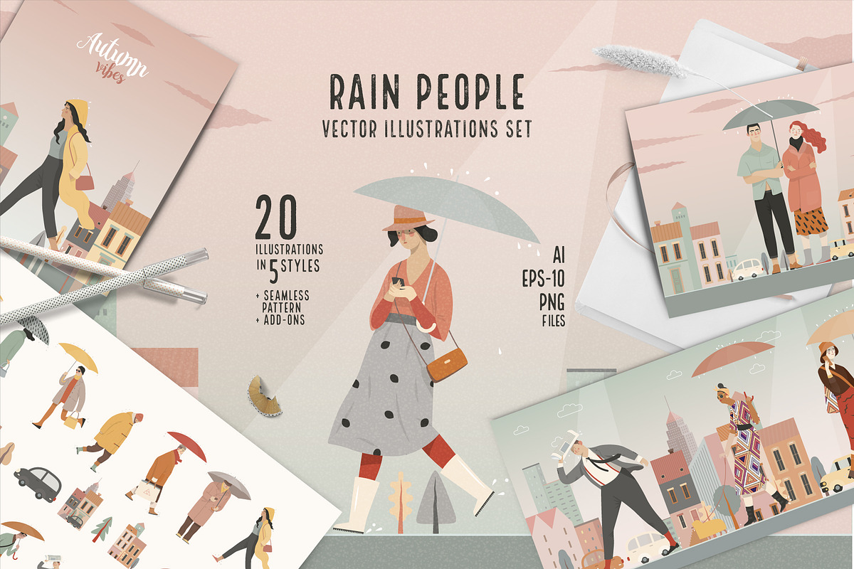 Rain people, vector illustrations in Illustrations - product preview 8