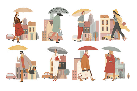 Rain people, vector illustrations in Illustrations - product preview 1