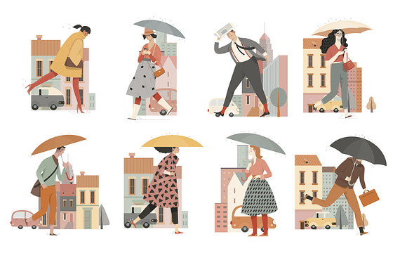 Rain people, vector illustrations in Illustrations - product preview 2