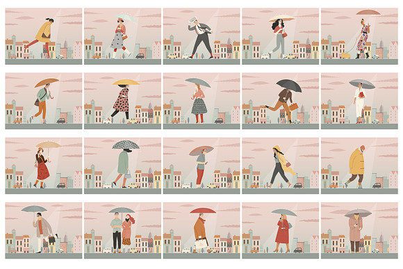 Rain people, vector illustrations in Illustrations - product preview 7