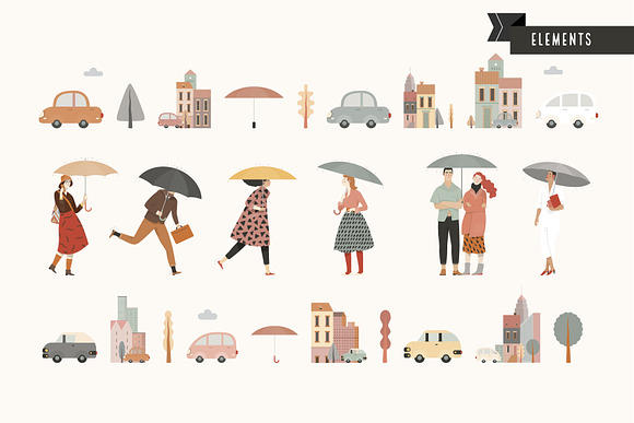 Rain people, vector illustrations in Illustrations - product preview 9