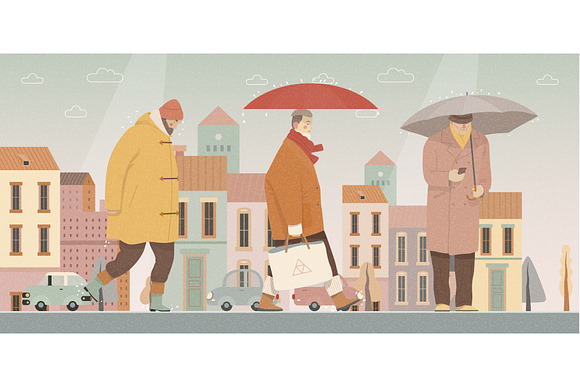 Rain people, vector illustrations in Illustrations - product preview 10