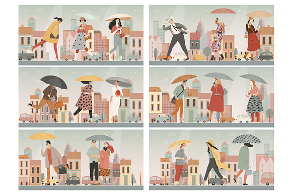 Rain people, vector illustrations in Illustrations - product preview 11
