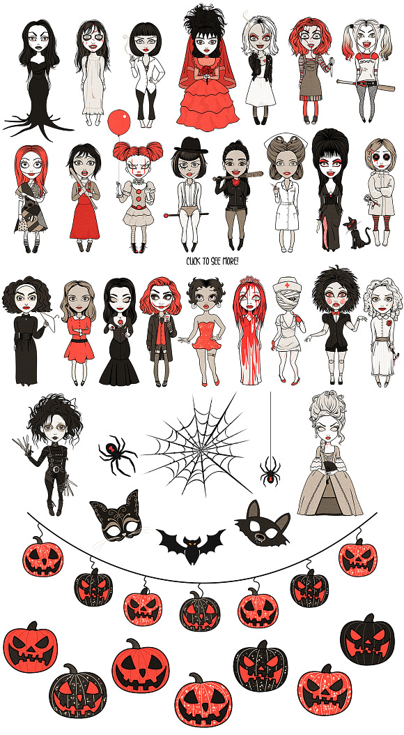 Halloween Costumes Party Girls Set in Illustrations - product preview 2