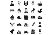 Kid center icons set, simple style