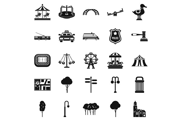 Urban recreation park icons set