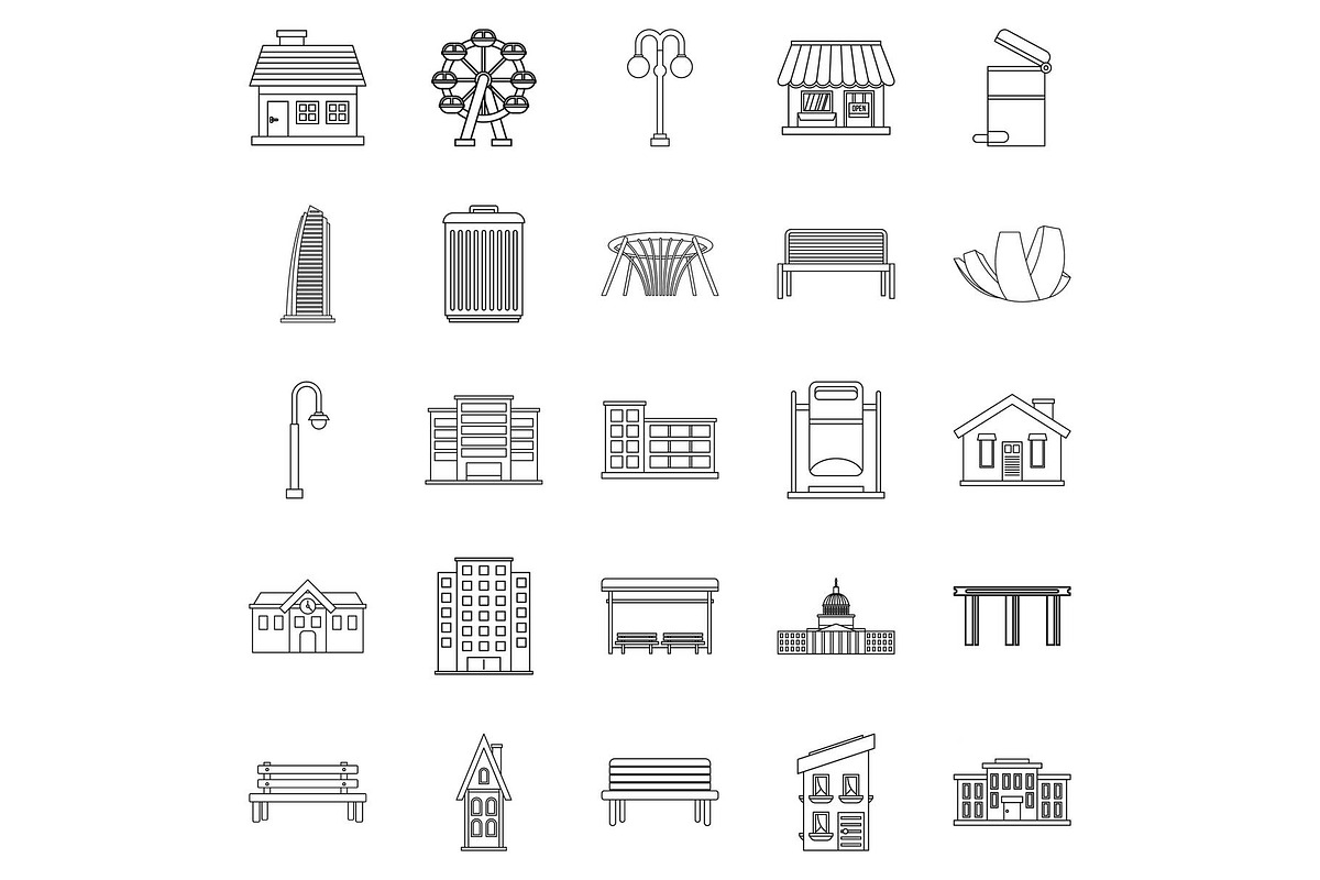 Interesting places icons set in Illustrations - product preview 8
