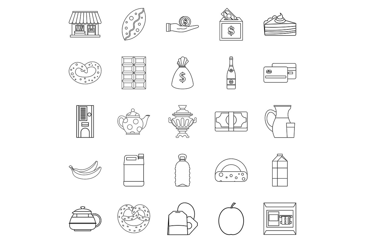 Street cafe icons set, outline style in Illustrations - product preview 8