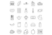 Street cafe icons set, outline style