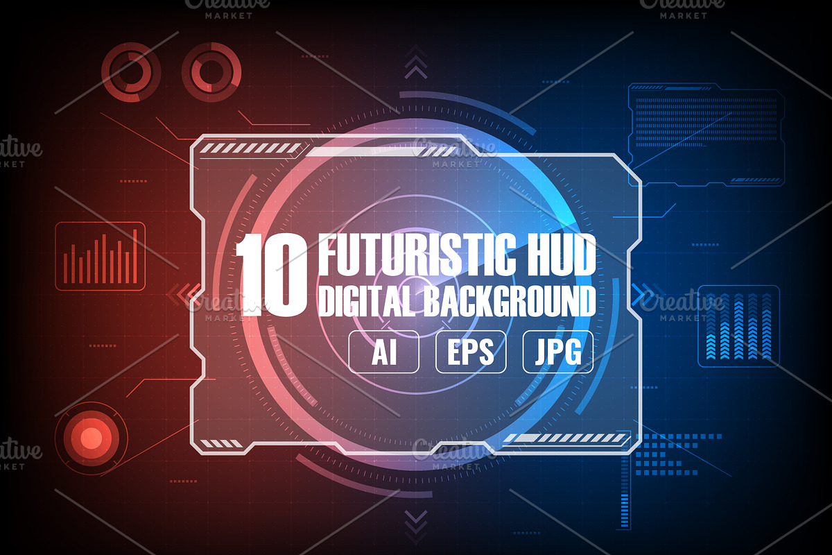 Futuristic HUD background set in Illustrations - product preview 8