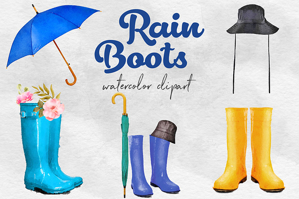 Watercolor Rain Boots Clipart