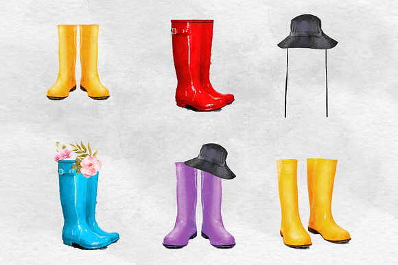 Watercolor Rain Boots Clipart in Graphics - product preview 1