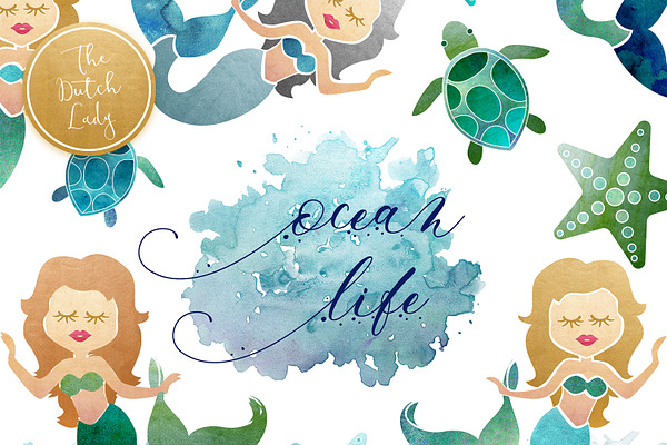 Mermaid & Ocean Life Clipart Set