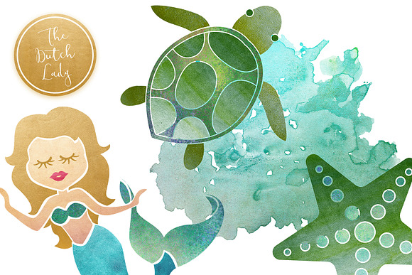 Mermaid & Ocean Life Clipart Set in Illustrations - product preview 2