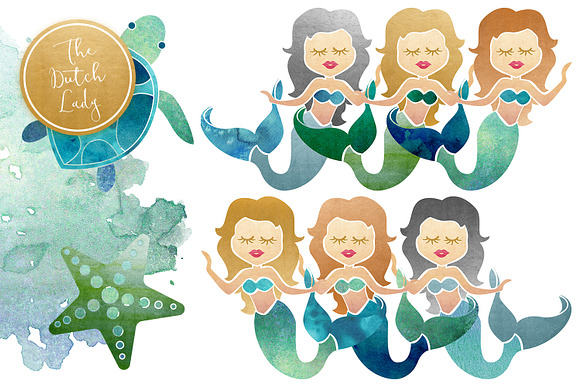 Mermaid & Ocean Life Clipart Set in Illustrations - product preview 3