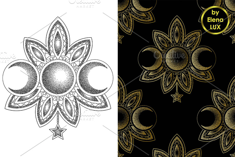 Triple Moon Dotwork Tattoo+Seamless in Objects - product preview 8