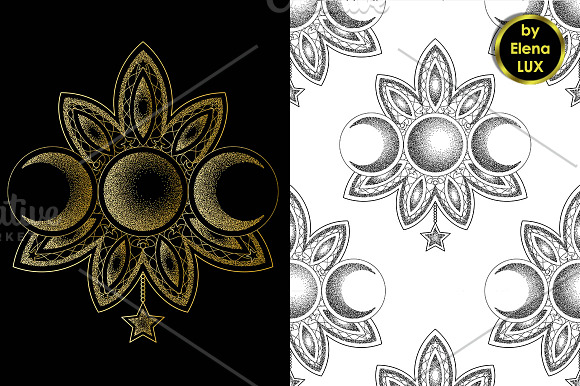 Triple Moon Dotwork Tattoo+Seamless in Objects - product preview 1