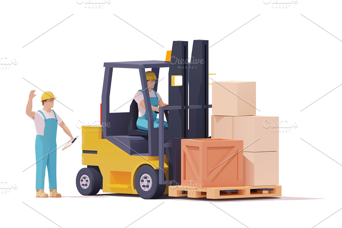 Vector forklift moving loaded pallet in Illustrations - product preview 8