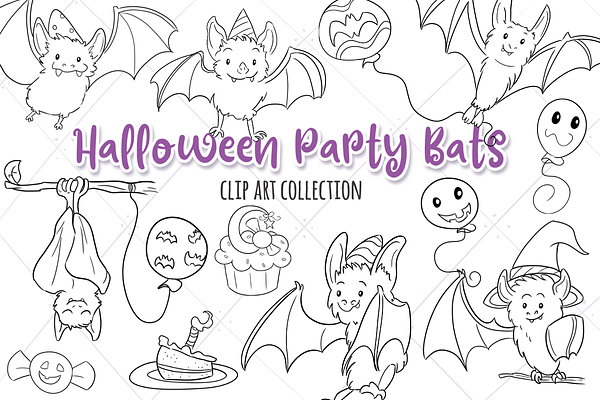 Halloween Party Bats Digital Stamps