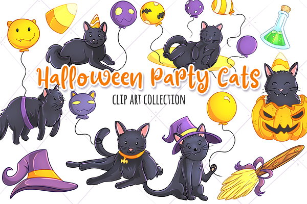 Halloween Party Cats Clip Art