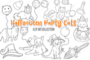 Halloween Party Cats Digital Stamps