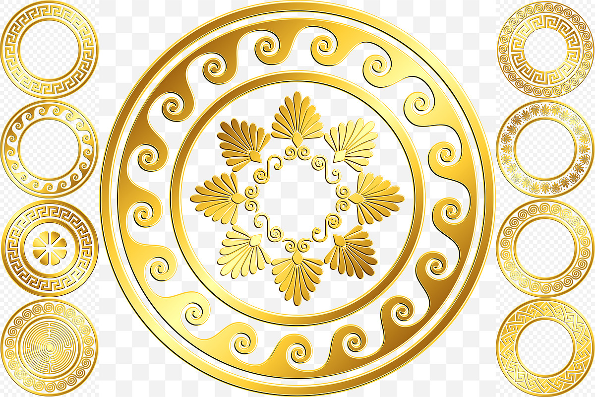 Set Golden round Greek ornament in Patterns - product preview 8