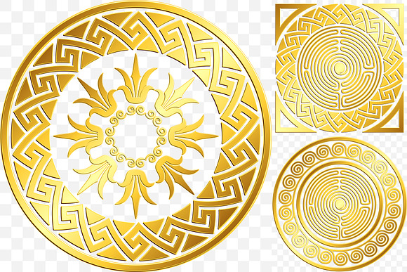 Set Golden round Greek ornament in Patterns - product preview 1