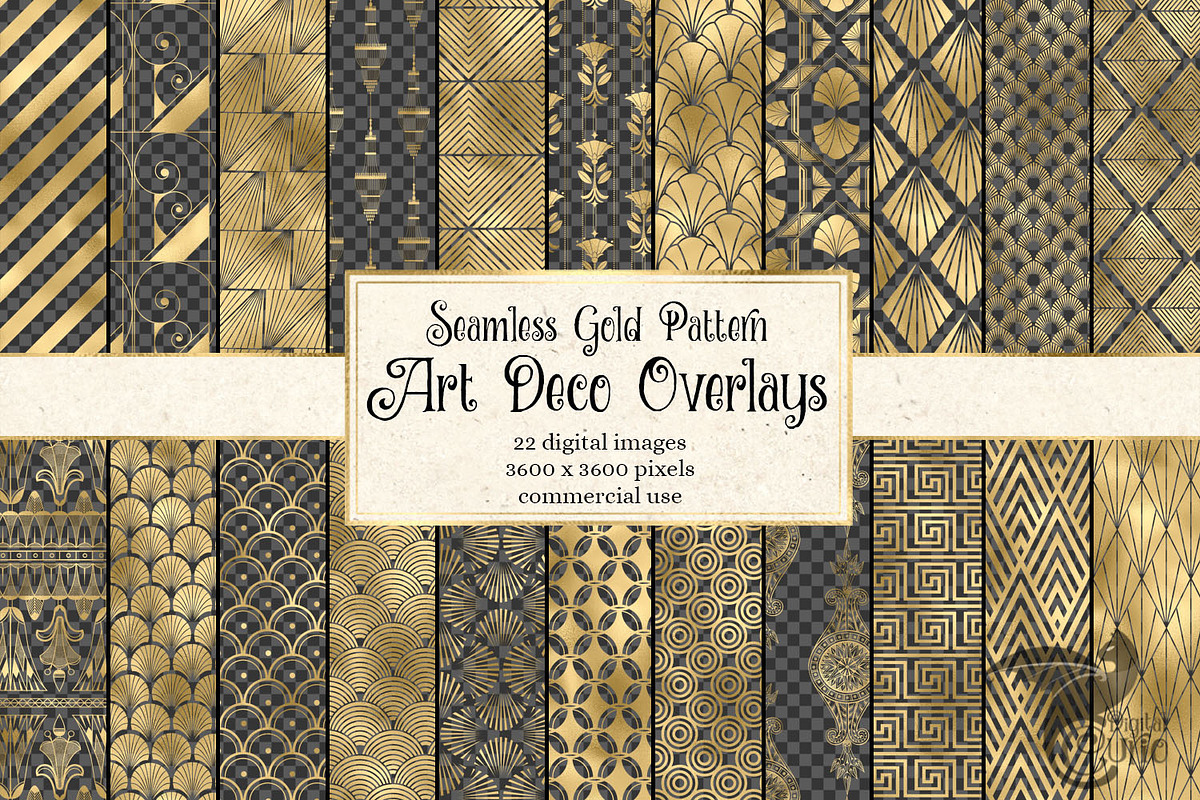 Gold Art Deco Pattern Overlays in Patterns - product preview 8