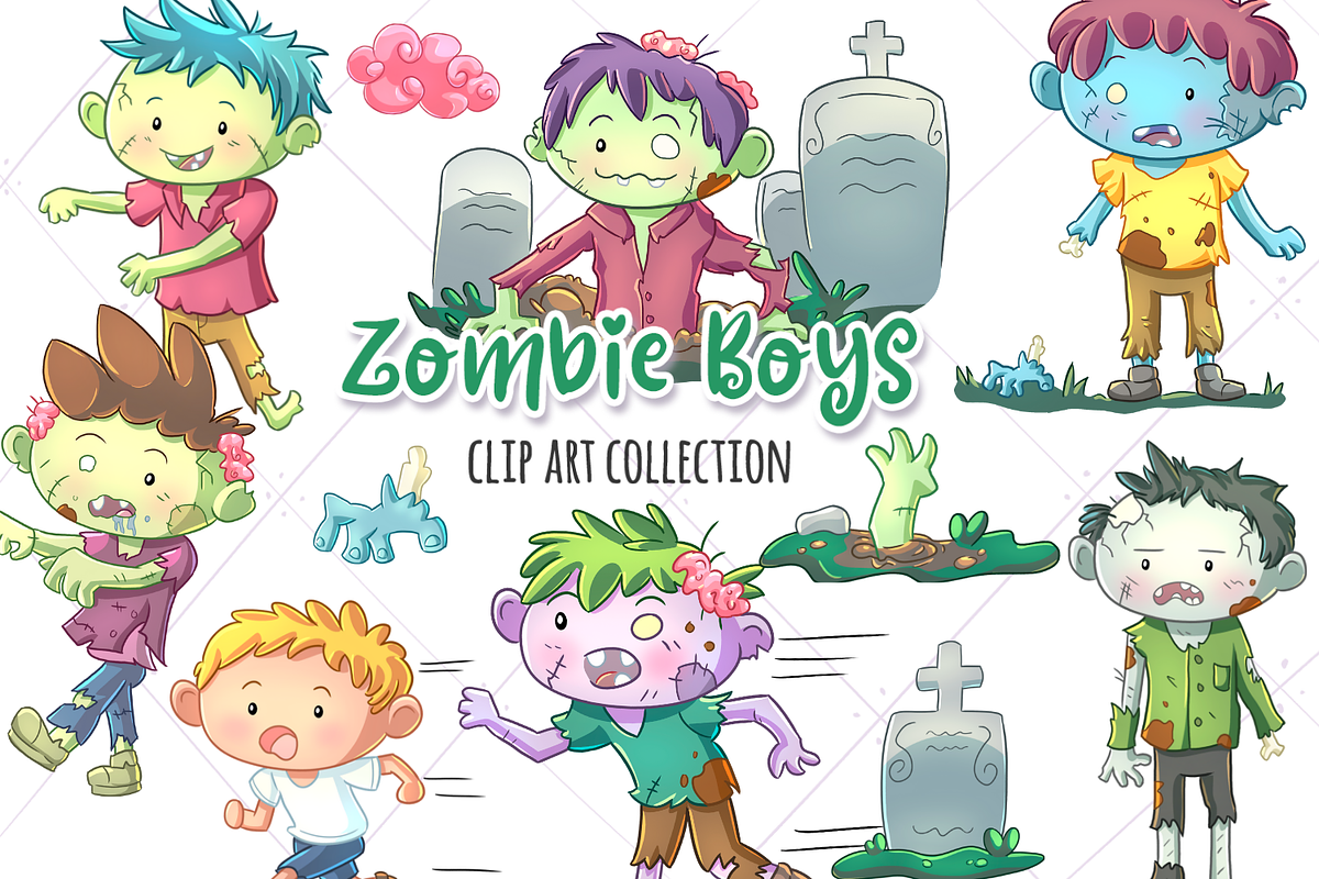 Zombie Boys Clip Art Collection in Illustrations - product preview 8