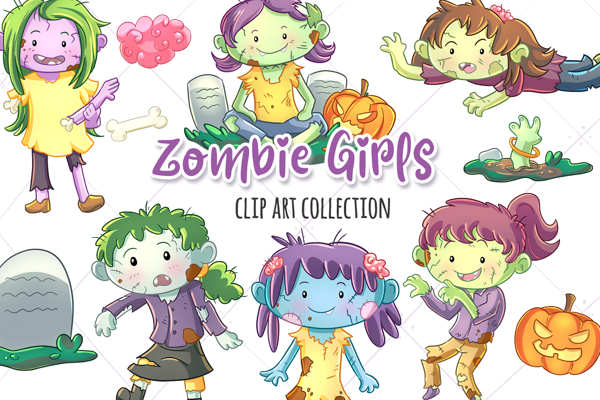 Zombie Girls Clip Art Collection in Illustrations - product preview 8