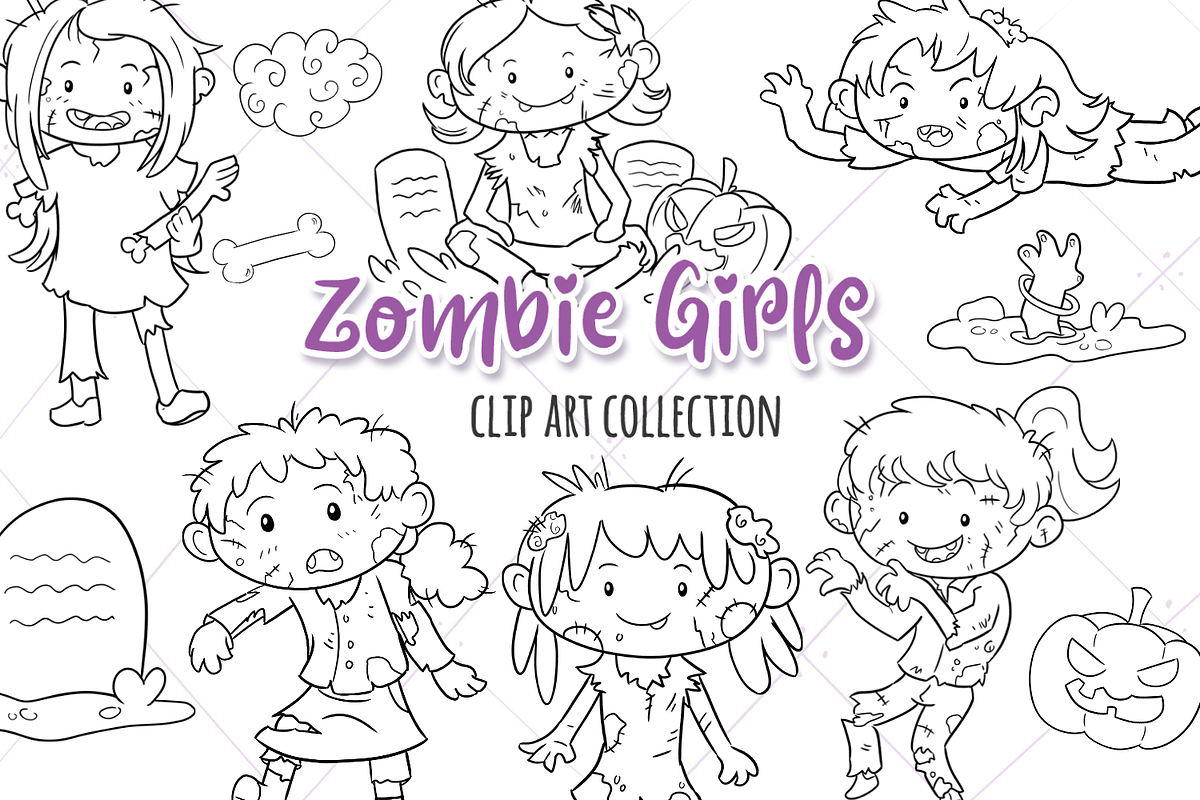 Zombie Girls Digital Stamps in Illustrations - product preview 8