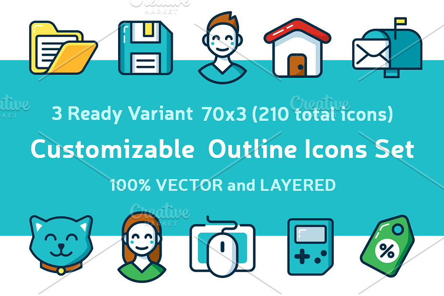 Customizable Outline Icons Set in Graphics - product preview 8