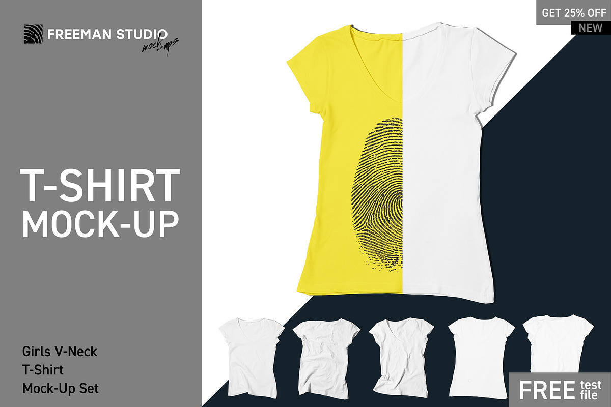 Girl's V-Neck T-Shirt Mock-Up Set in Product Mockups - product preview 8