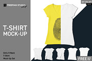 Girl's V-Neck T-Shirt Mock-Up Set