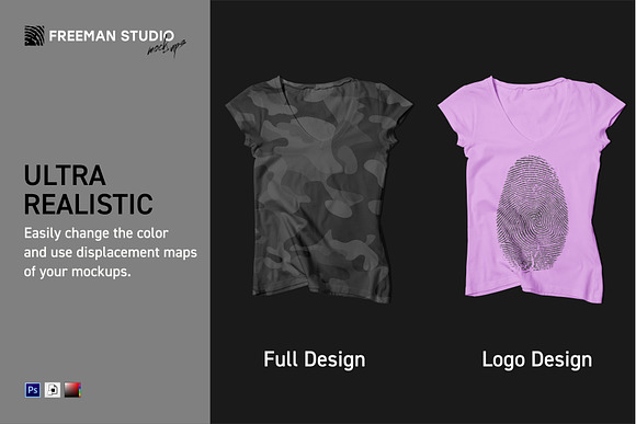 Girl's V-Neck T-Shirt Mock-Up Set in Product Mockups - product preview 1