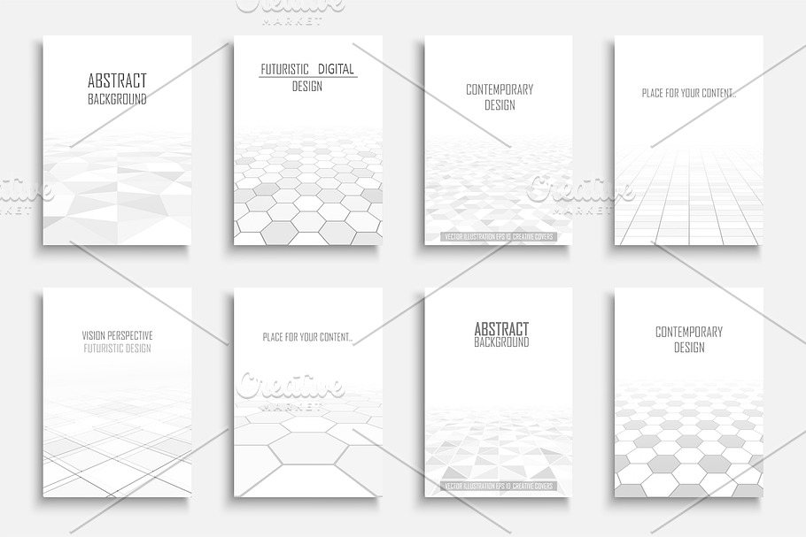White futuristic geometric covers in Brochure Templates - product preview 8