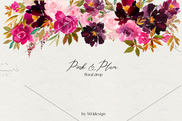 Pink Plum Watercolor Floral Clipart in Illustrations - product preview 2