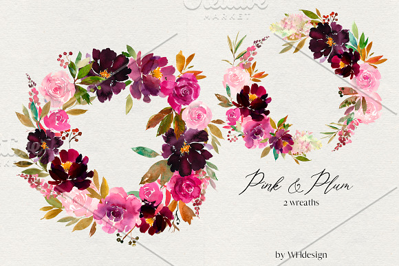 Pink Plum Watercolor Floral Clipart in Illustrations - product preview 3