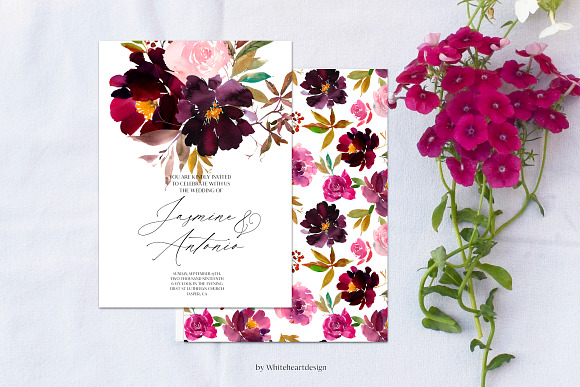 Pink Plum Watercolor Floral Clipart in Illustrations - product preview 7