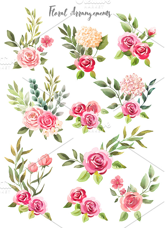Watercolor Floral Collection in Illustrations - product preview 1