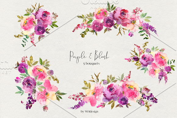 Purple Blush Watercolor Flowers PNG in Illustrations - product preview 1