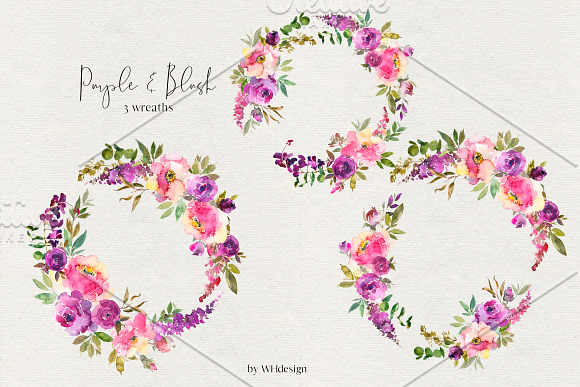 Purple Blush Watercolor Flowers PNG in Illustrations - product preview 2