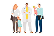 Family doctor characters icons