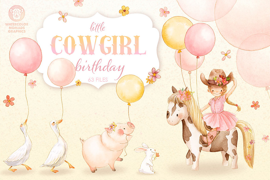 Little Cowgirl Watercolor Graphics