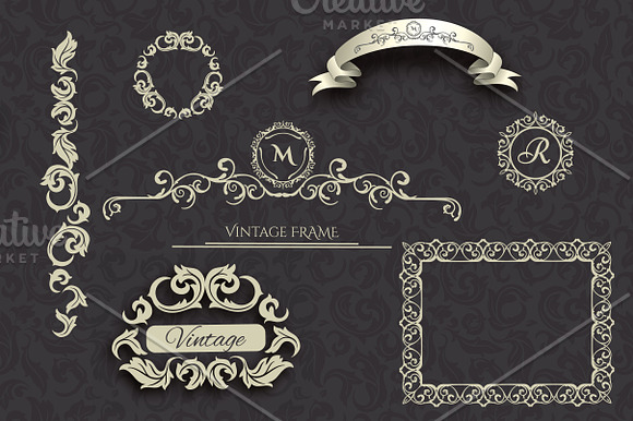 Set of Vintage Invitations & Frames in Wedding Templates - product preview 1