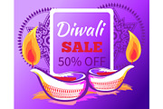 Diwali Sale -50% off Sign Vector