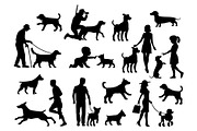 Set dog and people silhouette