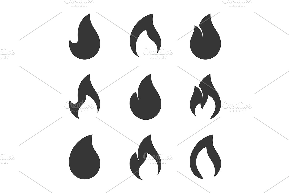 Fire Flames Icons Set on White in Objects - product preview 8